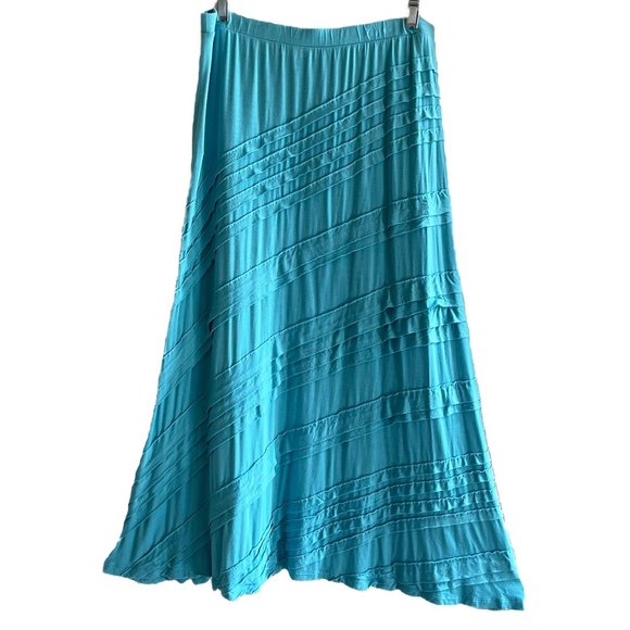 SOFT SURROUNDINGS Turquoise Knit Maxi Skirt Tiered Ruffled PM - Picture 2 of 10